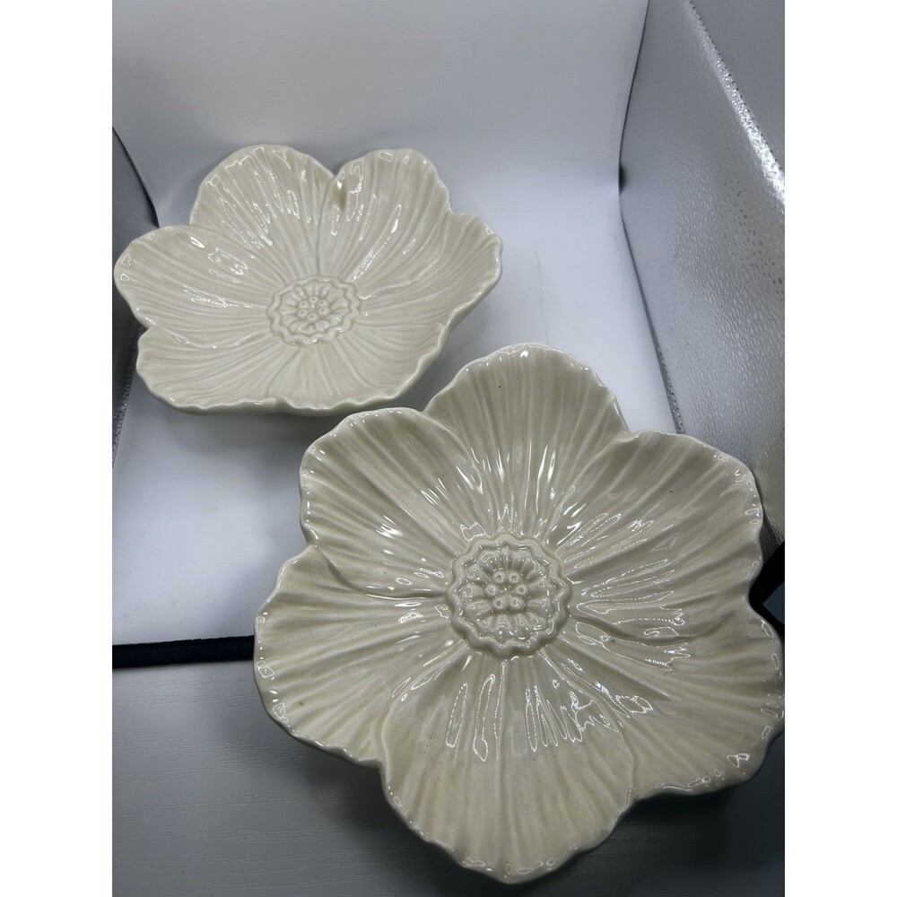 Arhaus Magnolia Flower Bowl Cream Ceramic Wall Hanging Decor 8.5" Set of 2